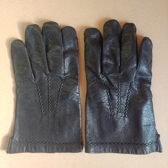Mens 10.5 10 1/2 Black Leather Gloves XL L - Picture 1 of 8